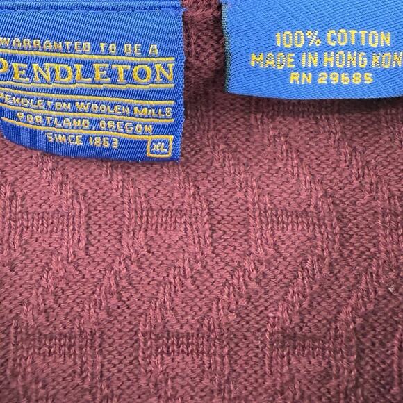 1990's Vintage Pendleton Burgundy Cotton Knit Sweater Pullover Mens XL Collared - Picture 4 of 7